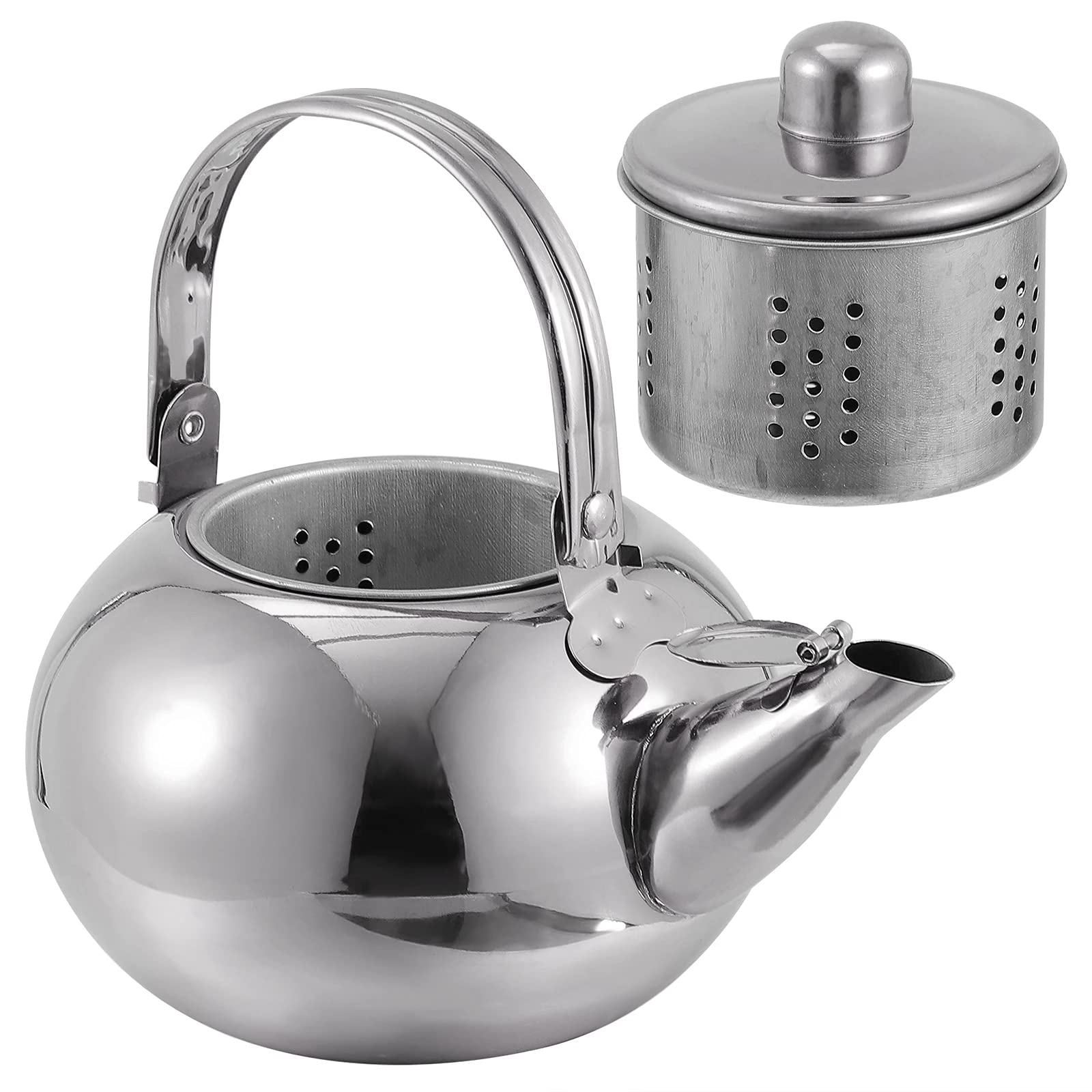 1Pc Stainless Steel Tea Kettle - Large Capacity Portable Teapot with Filter Screen for Kitchen, Camping & Office Use (Silver)