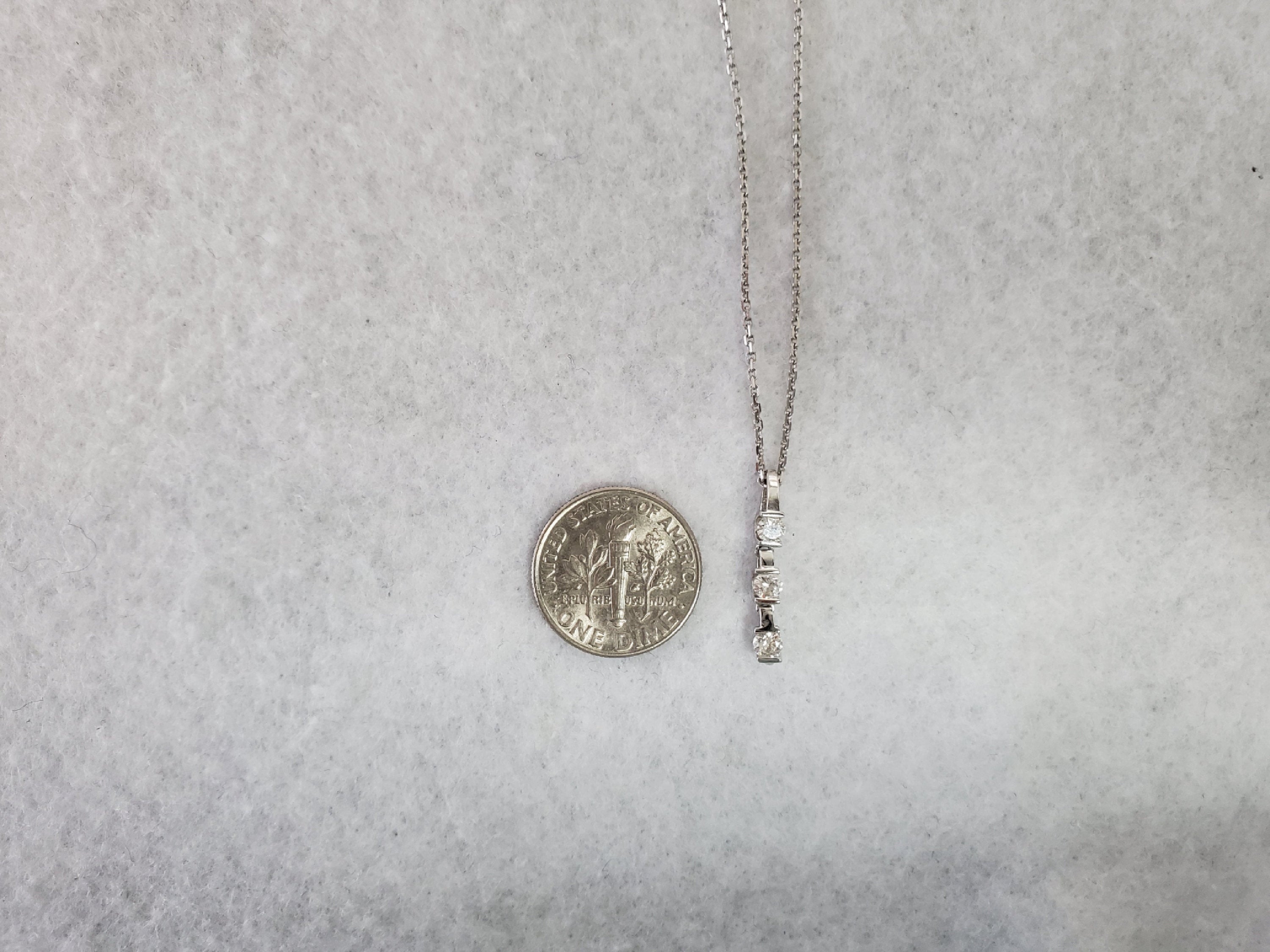 Elegant Three Stone Vertical Pendant Necklace - 0.26cttw Diamond in 18k White Gold | Perfect for Anniversaries, Engagements & Special Occasions