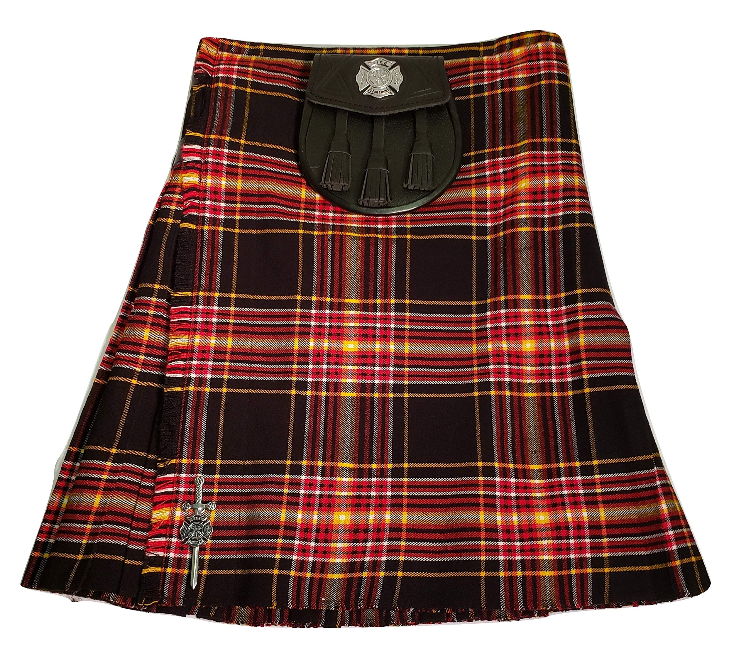 Authentic American Highlander Firefighter Tartan Kilt Set - Premium Scottish Kilt Outfit for Men - Perfect for Highland Games, Cosplay & Firefighter Appreciation Events