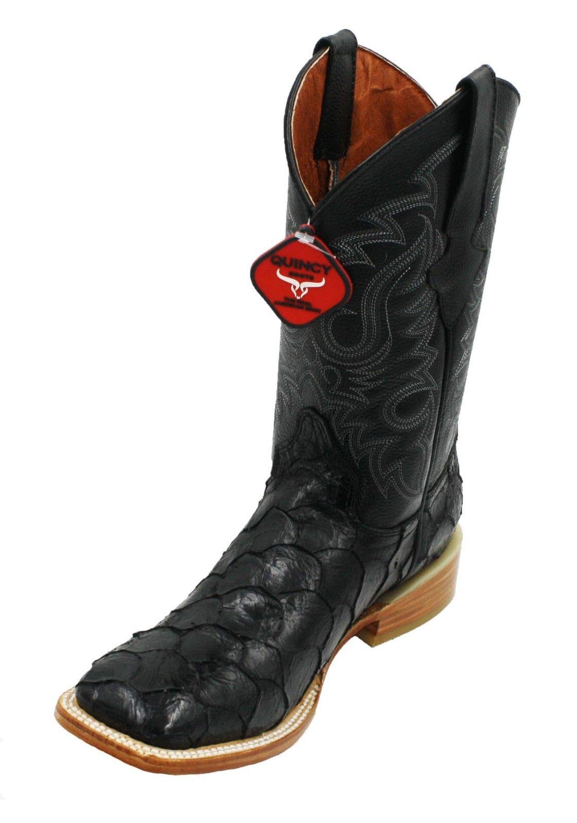 Handcrafted Men's Quincy Pirarucu Fish Print Square Toe Boots - Durable & Stylish Cowboy Boots for Western Fashion, Rodeo, and Outdoor Adventures