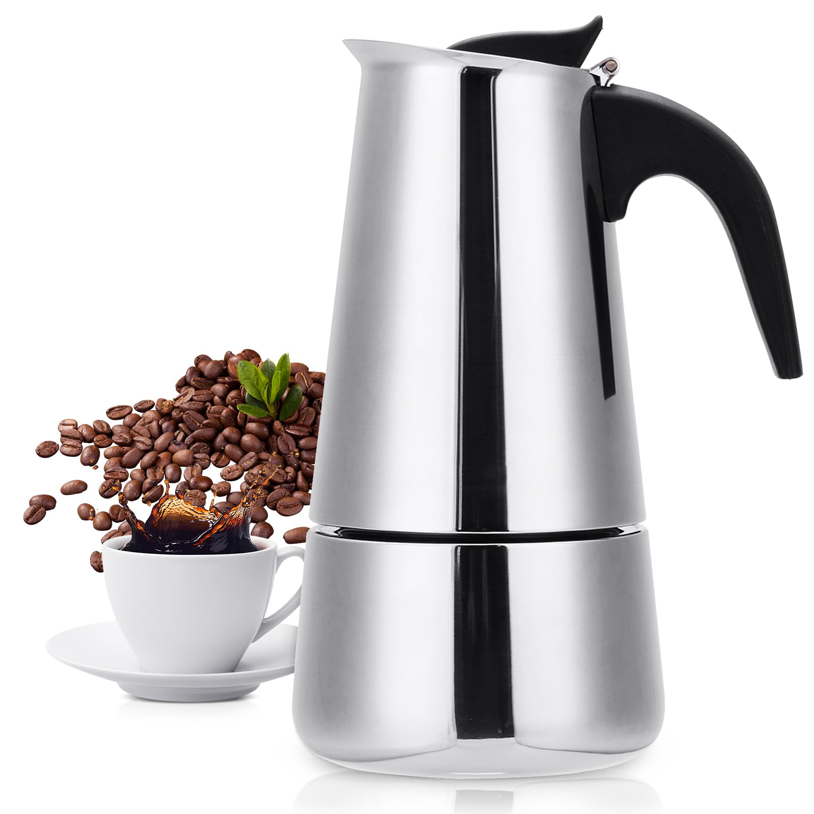 Stovetop Espresso Maker - 9 Cup Moka Pot Italian Coffee Percolator, 450ml/15oz Stainless Steel Espresso Machine for Induction Cooktops & Gas Stoves - Perfect for Home Brewing, Camping & Gifts