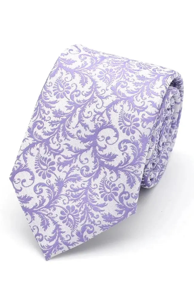 L A Smith Violet Wedding Floral Paisley Tie and Pocket Square Set for Groom, Best Man & Formal Occasions - Elegant Silk Accessories for Weddings, Prom & Business Events