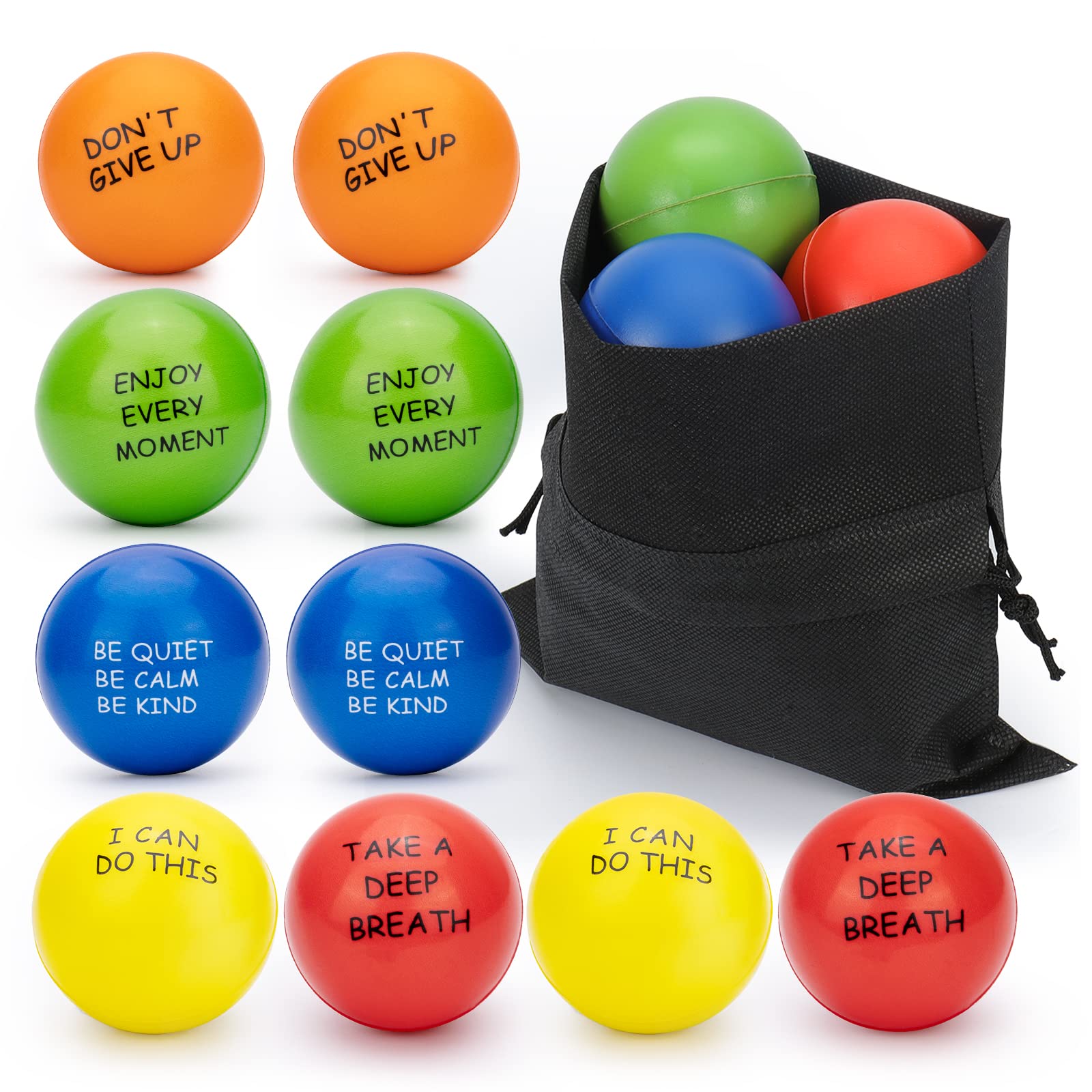 10-Pack Motivational Stress Relief Balls for Adults & Kids - Giant Squishy Hand Exercise Balls, Anxiety Fidget Toys for Anger Management - Perfect for Office, School, and Home Stress Relief