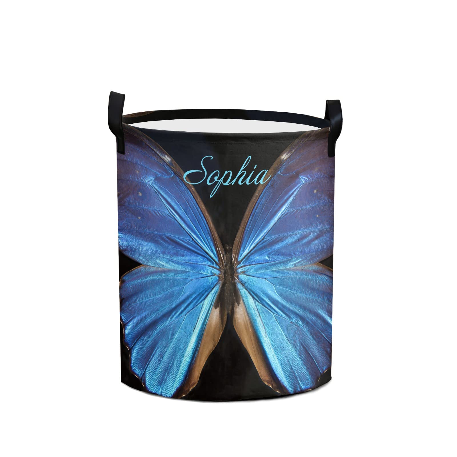 Custom Name Blue Butterfly Laundry Hamper - Collapsible Waterproof Clothes Storage Basket for Bedroom, Bathroom & Nursery - Perfect for Dirty Clothes Organization & Home Decor Gift
