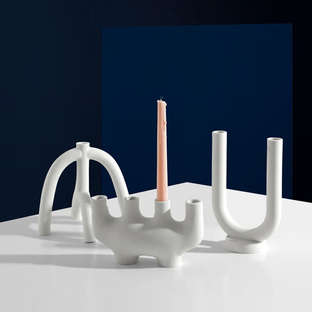 VOSAREA Ceramic U-Shaped Candlestick Holder - Modern Taper Candle Holder & Flower Vase - Elegant Table Centerpiece for Wedding, Birthday Party, Home Decor (Perfect for Dining Table, Mantel, and Event Decorations)