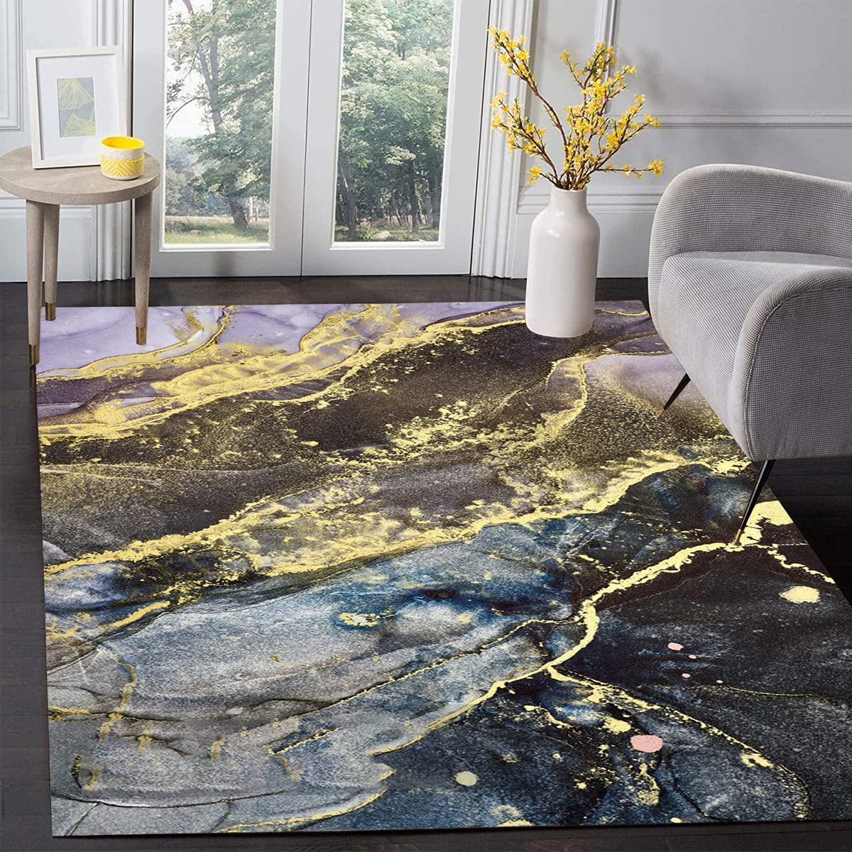Black Gold Modern Abstract Area Rug 5x8 - Rustic Marble Pattern Washable Carpet for Living Room, Bedroom, Dining Table & Home Office - Soft Thick Farmhouse Style Floor Rug & Kitchen Runner Mat - Perfect for Cozy Home Decor & High-Traffic Areas