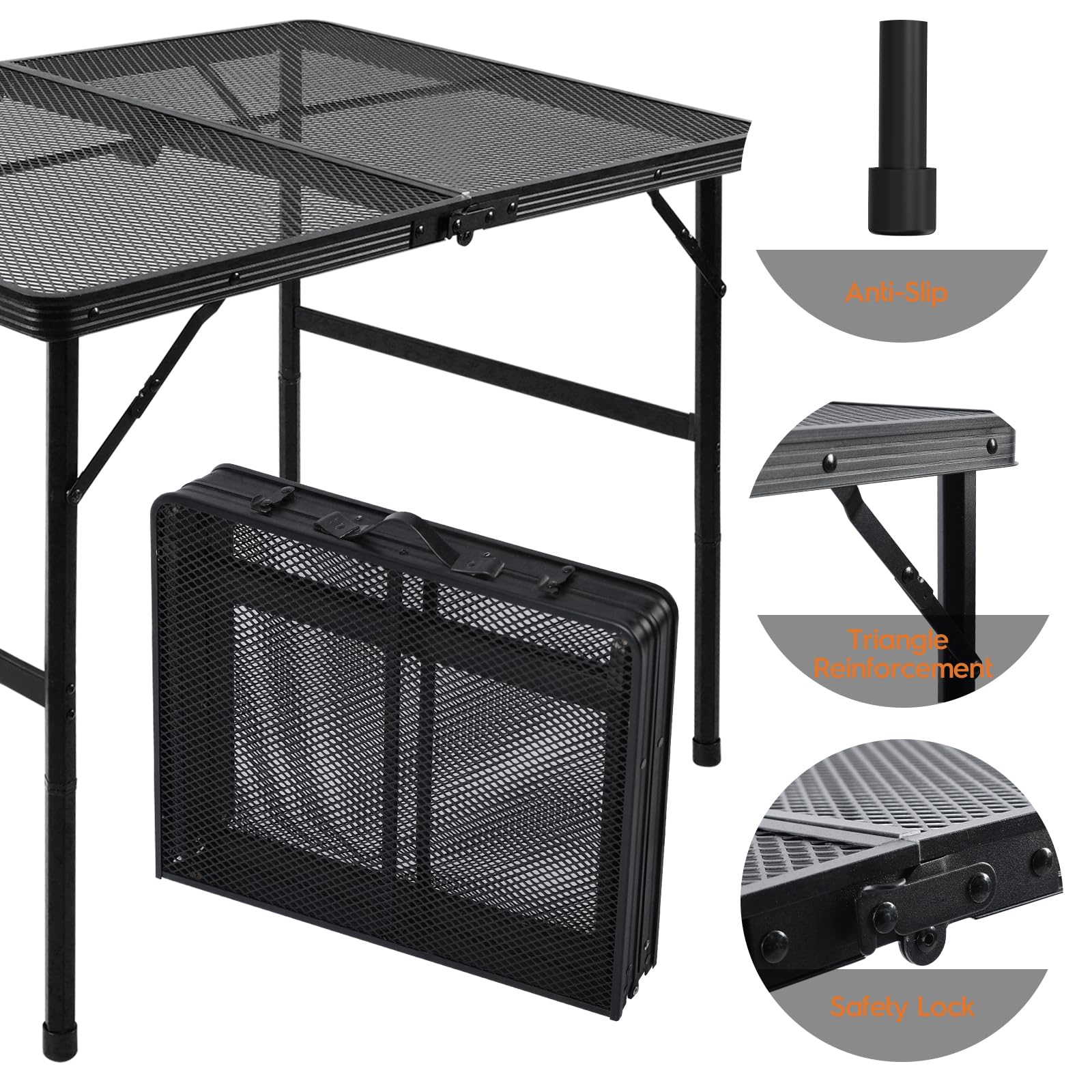 3x2 FT Folding Grill Table - Portable Adjustable Height Camping Table with Desktop & Storage Bag - Lightweight Outdoor Picnic BBQ Table for Backyard, Tailgating & Beach Parties