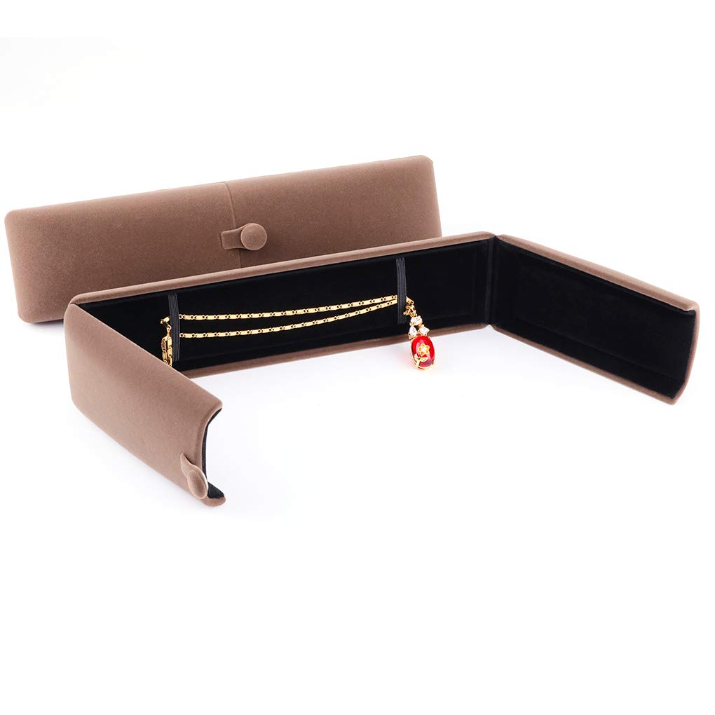 Rolin Roly Velvet Jewelry Box - Flocked Bracelet & Necklace Storage Display Case for Gifts, Weddings, Birthdays & Anniversaries (Brown) - Perfect for Organizing and Showcasing Fine Jewelry at Home or Retail Stores