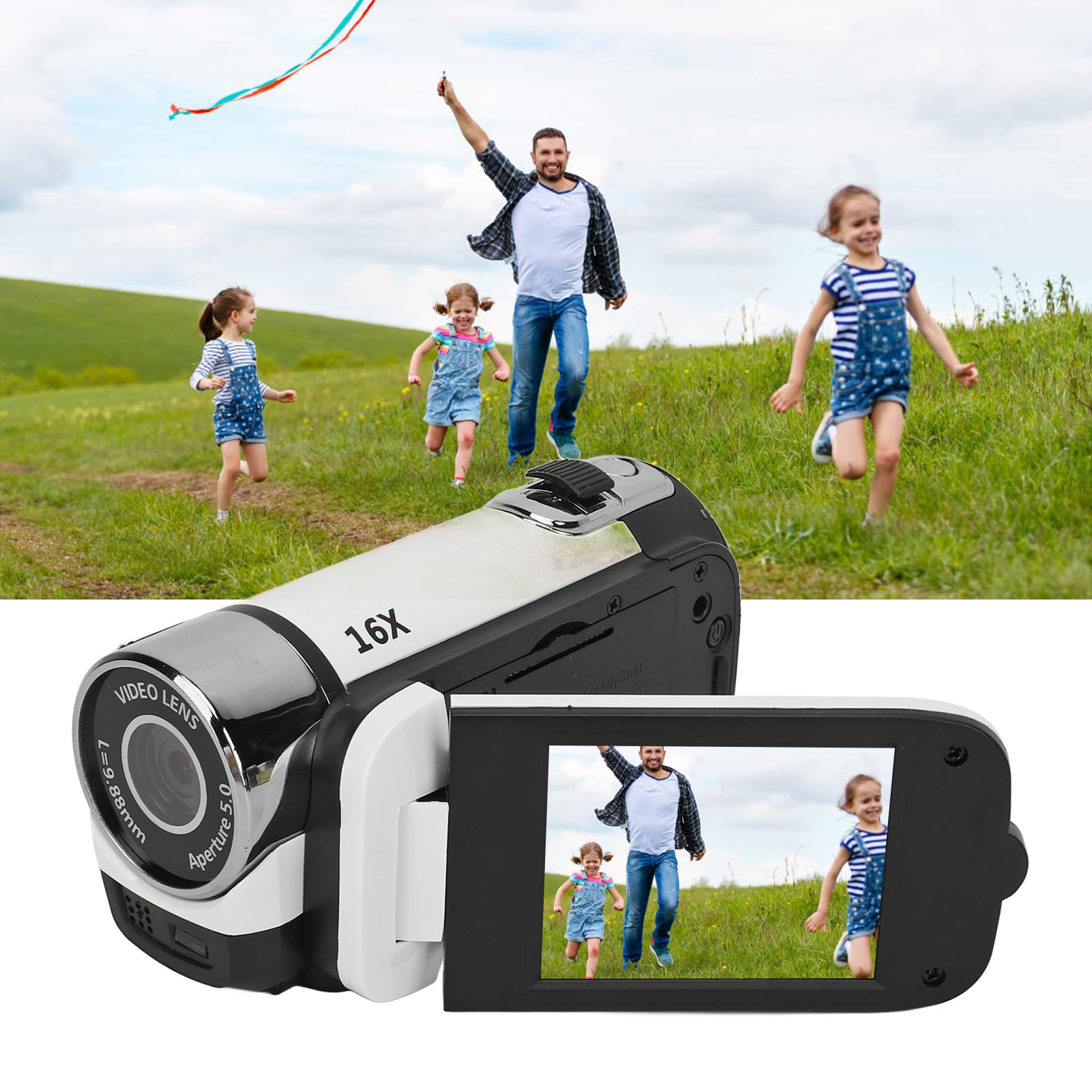 **Plyisty Kids Video Camera - 1080P HD 16MP Digital Camcorder with 16X Zoom, Vlogging Camera for Toddlers, Girls & Boys (White) - Perfect for Birthday Gifts, Travel & Family Recording**