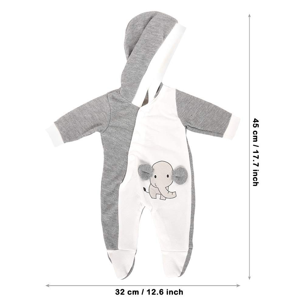 Miunana 13-15 Inch Baby Doll Elephant Jumpsuit - Grey & White Pajamas for 1 Year Old