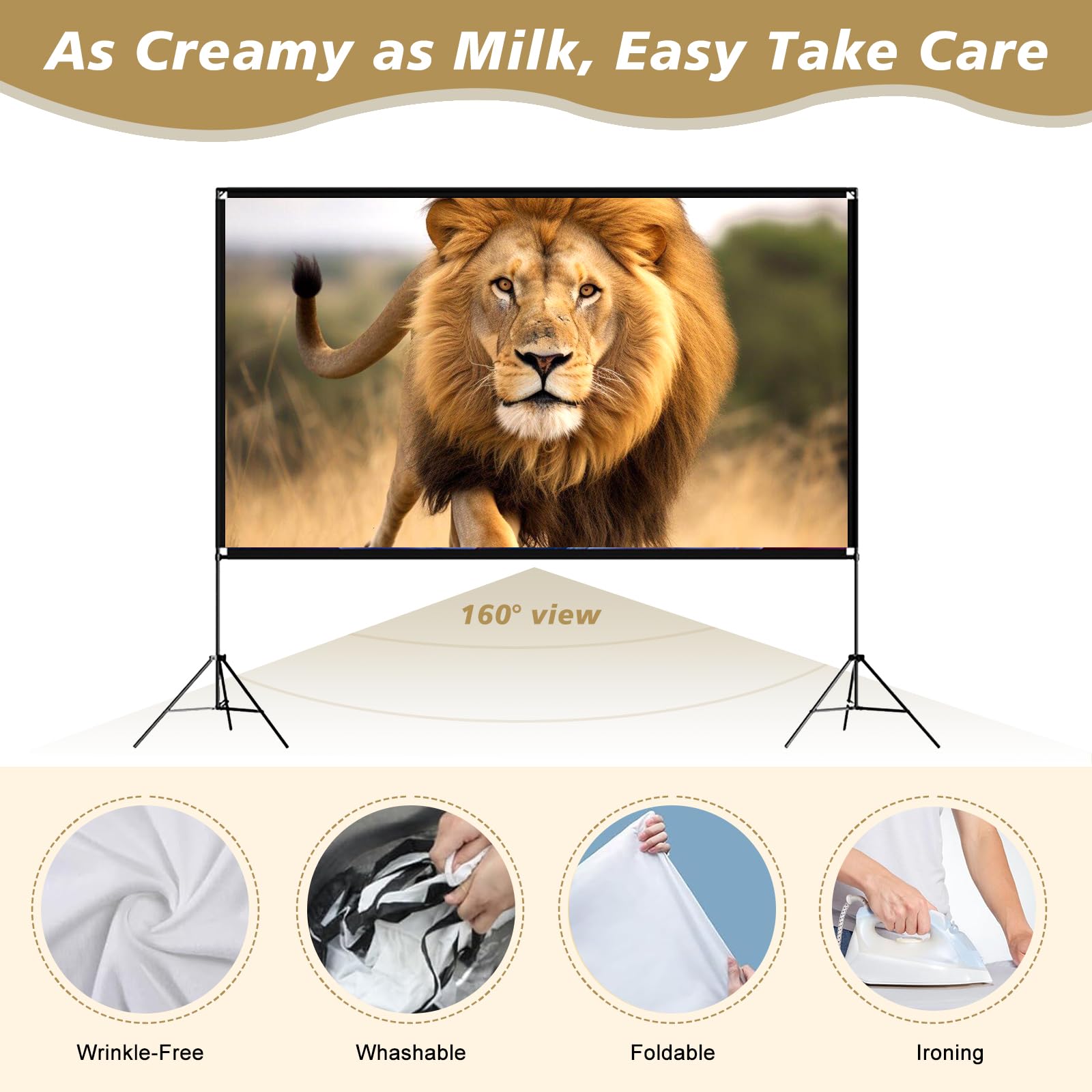 120 Inch Portable Outdoor Projector Screen with Stand & Carry Bag - 16:9 HD 4K Wrinkle-Free Foldable Screen for Backyard Movies, Camping & Home Theater - Easy Setup & Storage