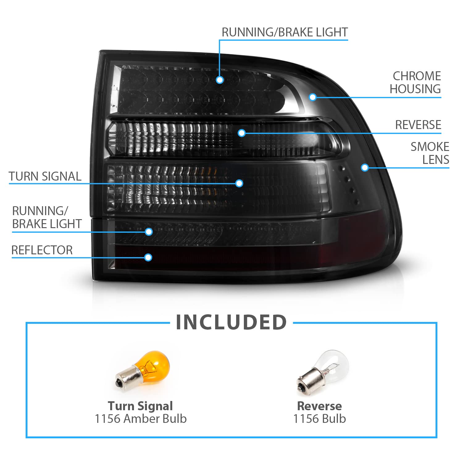 AmeriLite Smoke LED Tail Lights Pair for Porsche Cayenne SUV (2003-2023) - Left & Right Side Replacement - Enhanced Visibility & Style for Night Driving & Off-Road Adventures