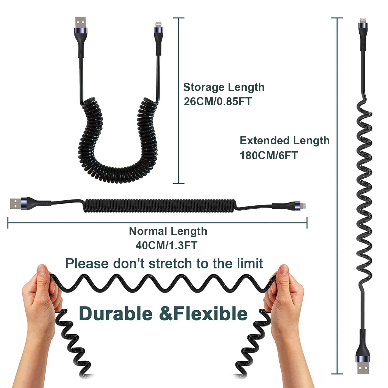 2 Pack MFi Certified Coiled Lightning Cable for Car - 6ft USB to Lightning Charging Cable Compatible with iPhone 13/12/11/XS/XR/8 & iPad - Perfect for CarPlay, Road Trips & Daily Charging