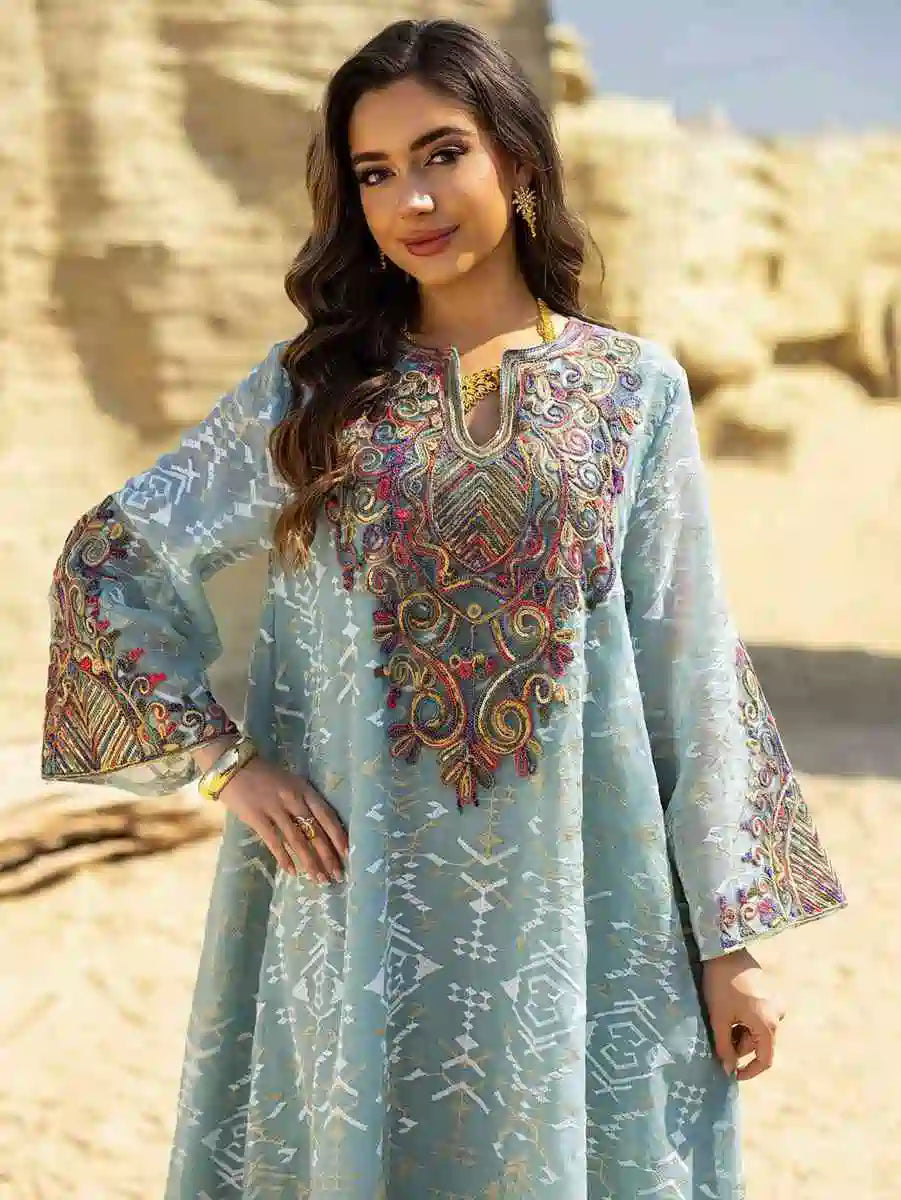 Elegant Eid Dress for Women - Doris Embroidery Caftan Kaftan Dress #25464 | Flowy Long Maxi Dress with Intricate Embroidery | Perfect for Eid Celebrations, Weddings & Special Occasions