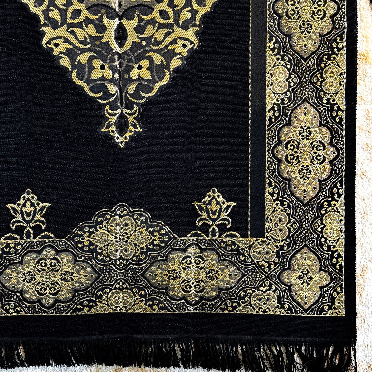 Premium Black Muslim Prayer Rug Set - Islamic Prayer Mat for Home & Mosque - Perfect Gift for Eid, Ramadan & Daily Salah