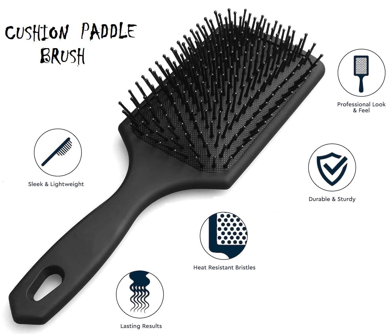 Professional Hair Styling Large Paddle Brush - Detangling & Straightening Hair Brush for Blow Dry - Ideal for Long, Short, Thick & Curly Hair - Perfect for Salon, Home & Travel Use - 1pc Black Hairbrush