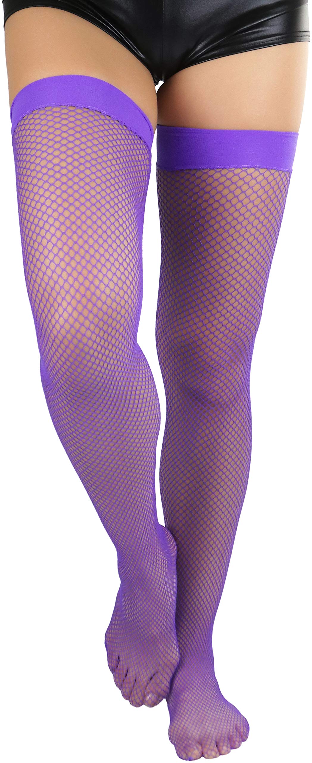 ToBeInStyle Women's Sexy Nylon Thigh High Stockings with Opaque Band - Versatile Fishnet Stockings for Party, Cosplay & Fashion Outfits