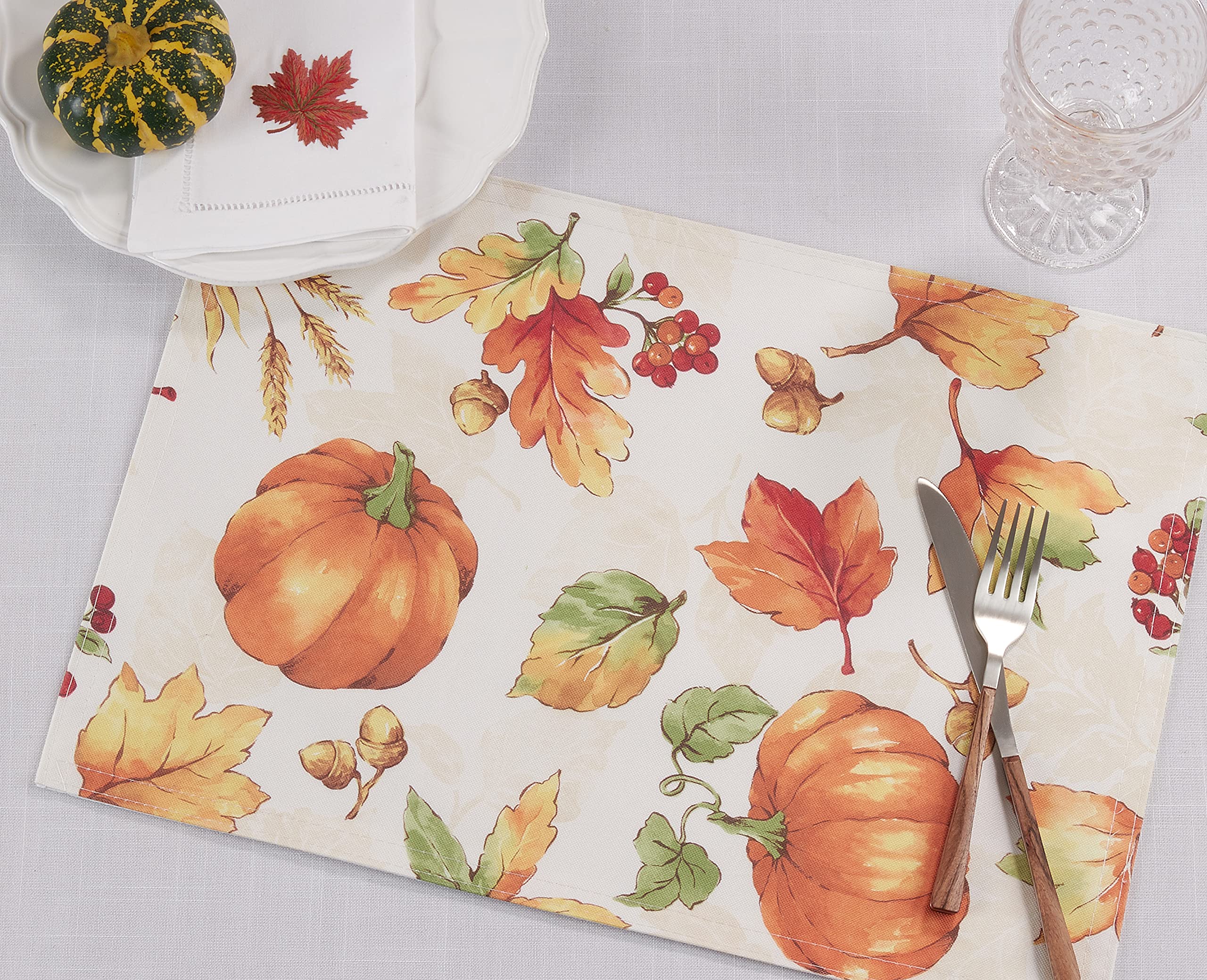 Fall Pumpkin Design Placemats Set of 4 - Waterproof & Heat Resistant Table Mats for Thanksgiving, Autumn Decor, Kitchen Dining - Perfect for Seasonal Home Decor & Holiday Gatherings