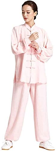 BINZII Unisex Adult Tai Chi Uniform - Chinese Tang Suit Kung Fu Clothing for Men & Women - Long Sleeve Zen Meditation Outfit (Pink, Size M) - Perfect for Tai Chi Practice, Martial Arts Training & Zen Meditation