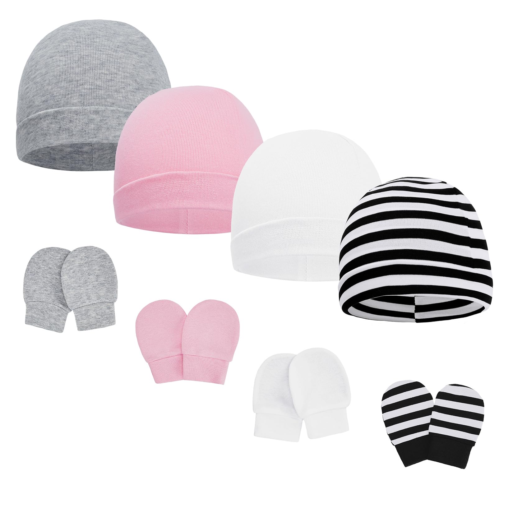 Century Star Soft Cotton Baby Hats & Mittens Set - Unisex Newborn Beanie Caps for Boys & Girls - Anti-Scratch Infant Hospital Hat for 0-12 Months - Perfect for Newborn Photography, Winter Outfits & Gift Giving