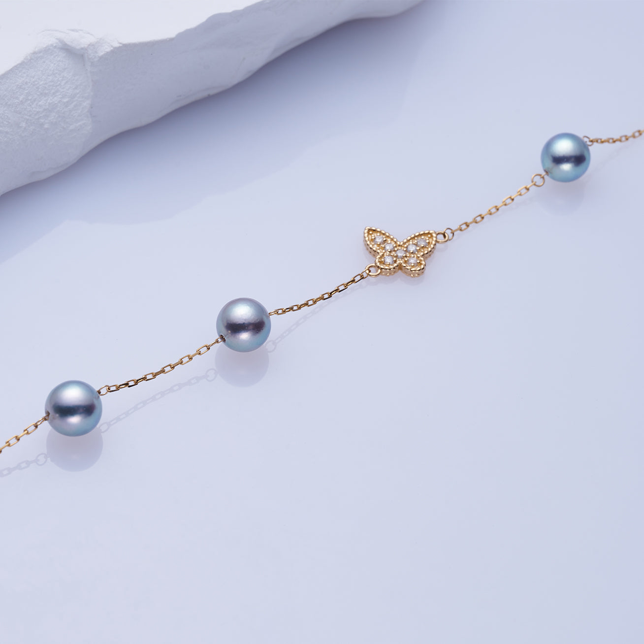 18K Solid Gold Blue Akoya Pearl Bracelet for Women - Elegant Silver-Toned Pearl Jewelry Gift for Anniversary, Wedding & Special Occasions