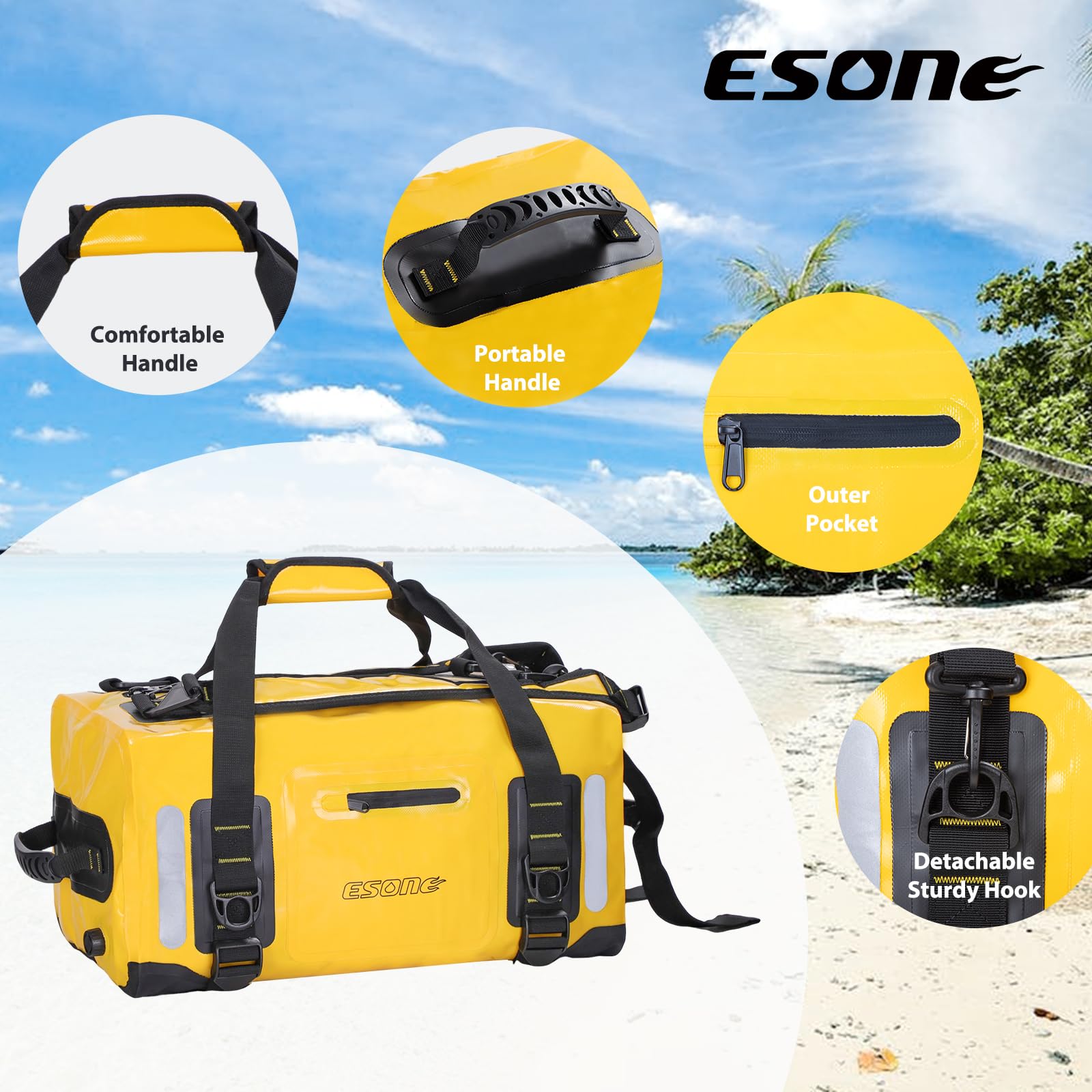 ESONE 60L Waterproof Dry Bag Backpack for Men & Women - Lightweight Kayaking, Camping, Travel & Water Sports Gear - Perfect for Boating, Paddle Boarding, Surfing & Outdoor Adventures