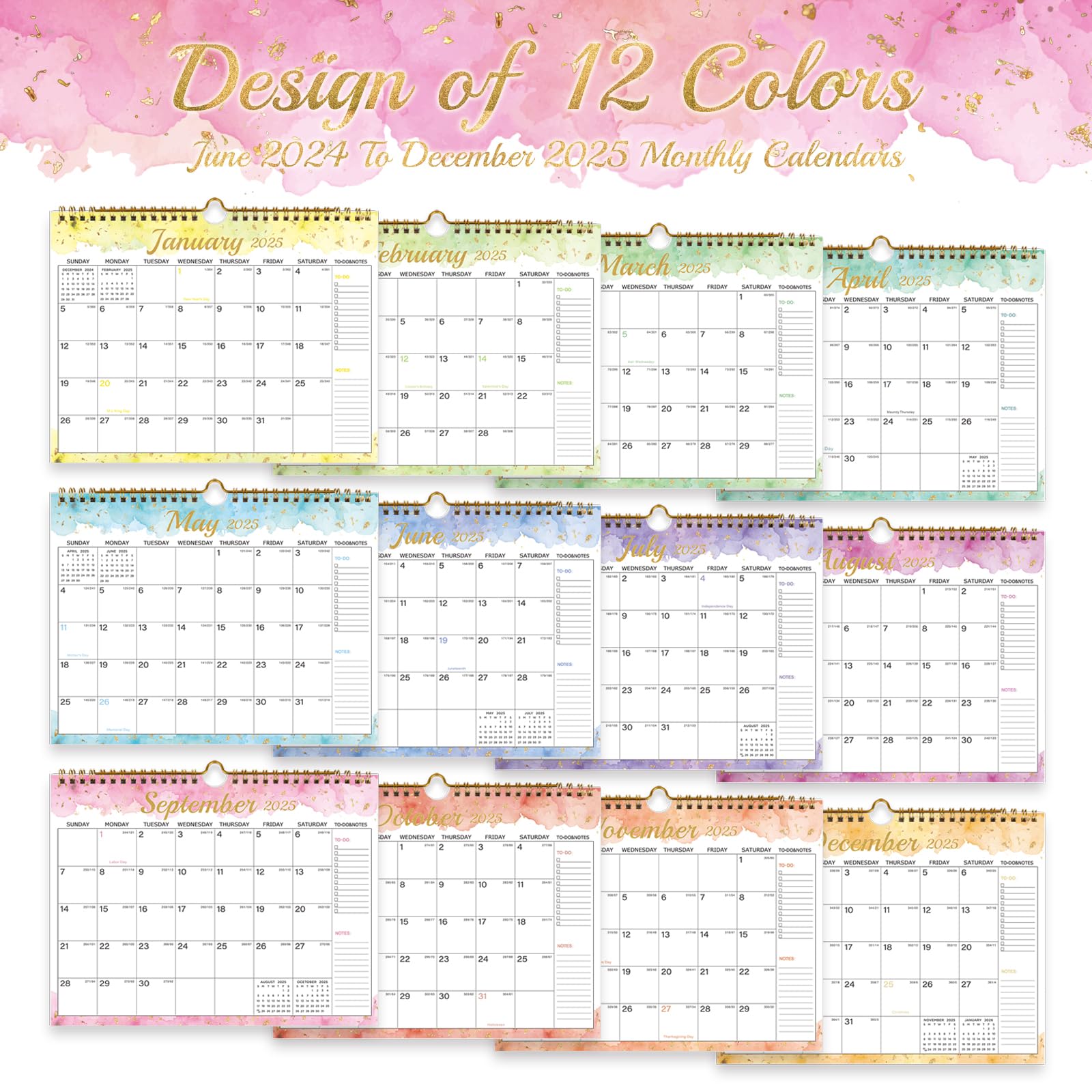 2024-2025 Wall Calendar | 18-Month Planner from July 2024 to December 2025 with Julian Dates | 11