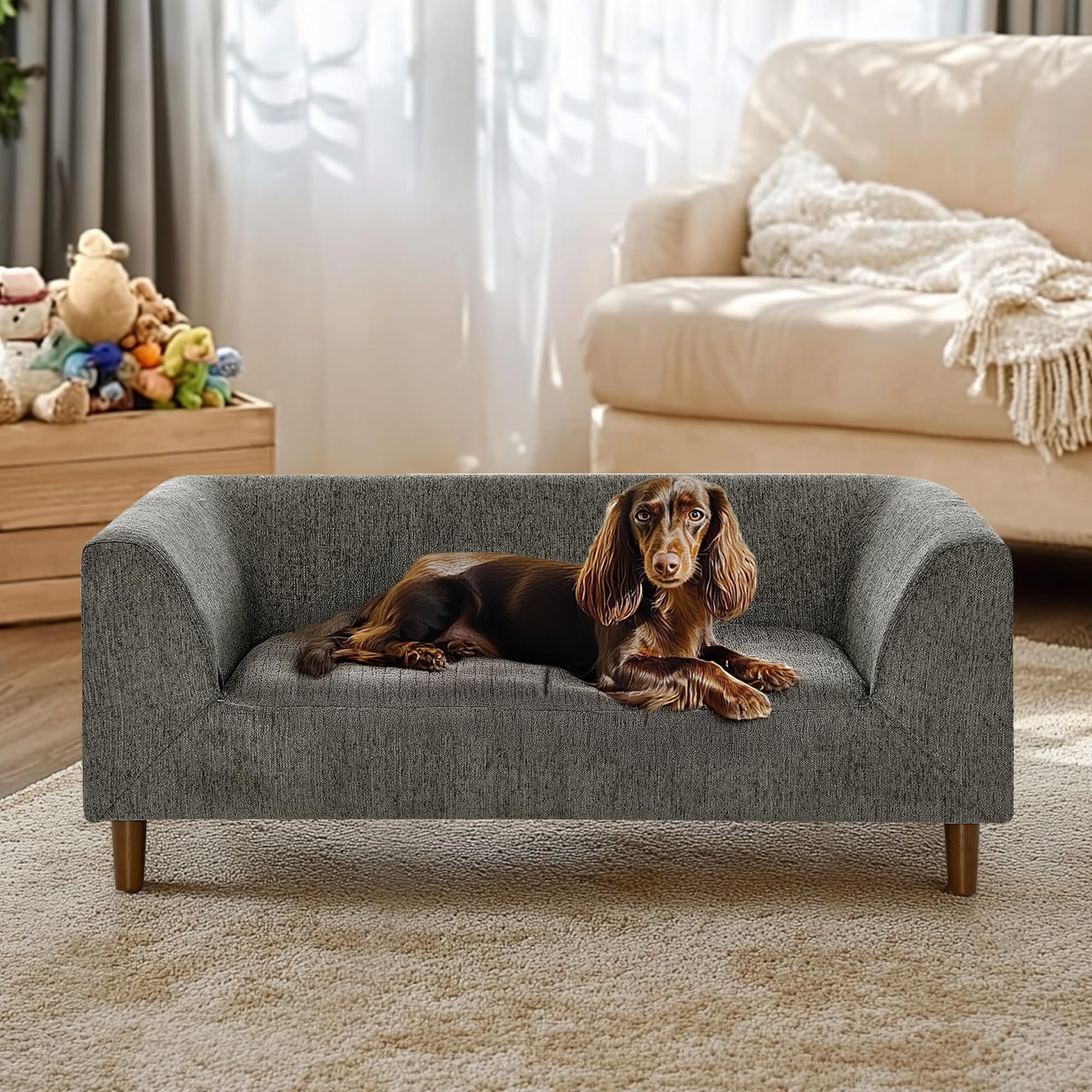Memory Foam Dog Sofa Bed for Large Dogs Up to 60 lbs - Medium Size Pet Couch with Sturdy Legs, Dark Grey (39.75 Inch) - Perfect for Living Room, Bedroom & Pet-Friendly Spaces