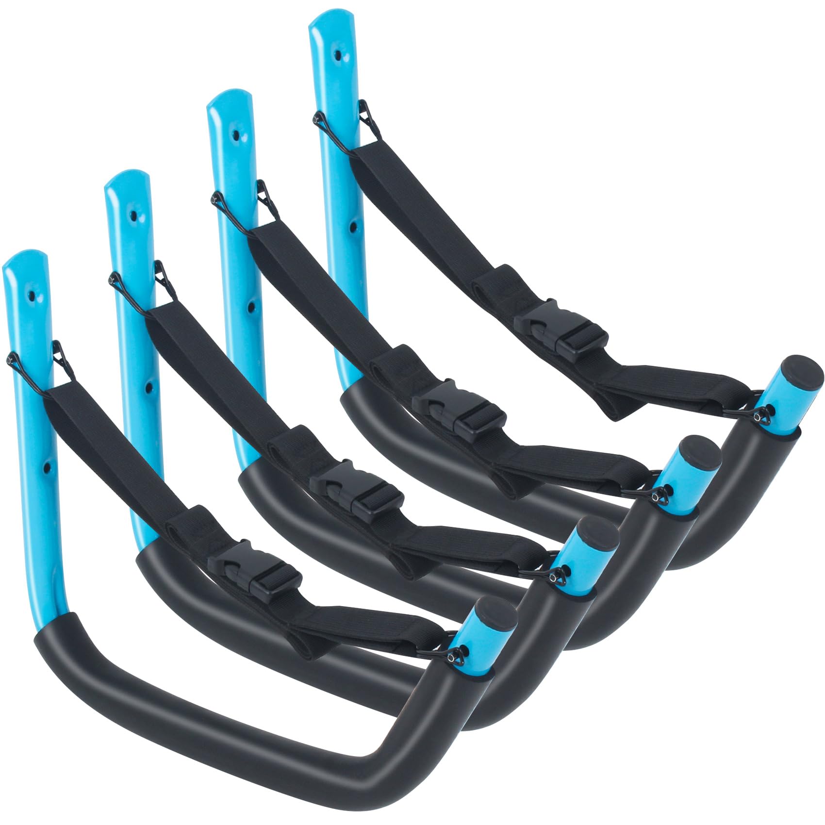 Heavy Duty Kayak Wall Mount Storage Rack - 4 Pack Kayak Hooks with Straps for Garage, 100 LB Capacity - Perfect for Paddle Boards, Surfboards, Bikes, Ladders, SUP & Snowboards - Ideal for Garage, Basement, or Outdoor Storage Organization