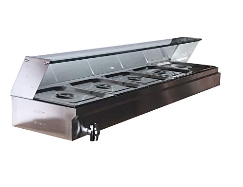 INTSUPERMAI Commercial Food Warmer - GN 1/2 Pans Countertop Bain Marie with Glass Shield (5 Pot, 110V) - Perfect for Buffet Steam Table, Soup Warmer, Canteen & Restaurant Food Heating