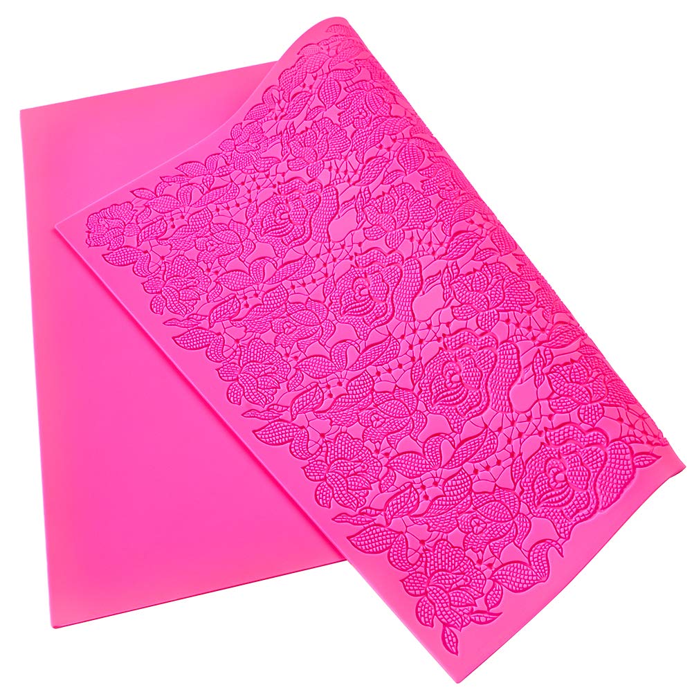 Premium Silicone Cake Fondant Mat with Rose Lace Design - 16x12 Inch Non-Stick Baking Mat for Fondant, Cookies & Pastry Decorating - Perfect for Wedding Cakes, Birthday Parties & DIY Desserts