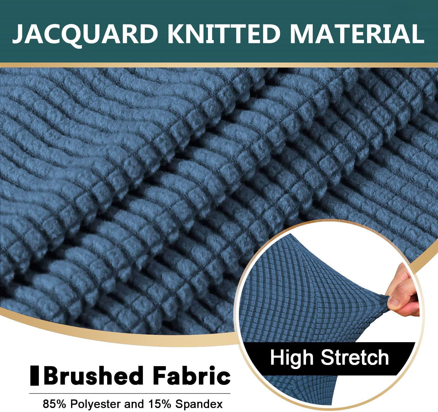 Stretch Sofa Cover Slipcover - Soft Jacquard Knitted Furniture Protector with Non-Slip Design & 3 T-Cushion Covers for Couch, Sofa Bed - Perfect for Living Room, Home Decor (Blue)