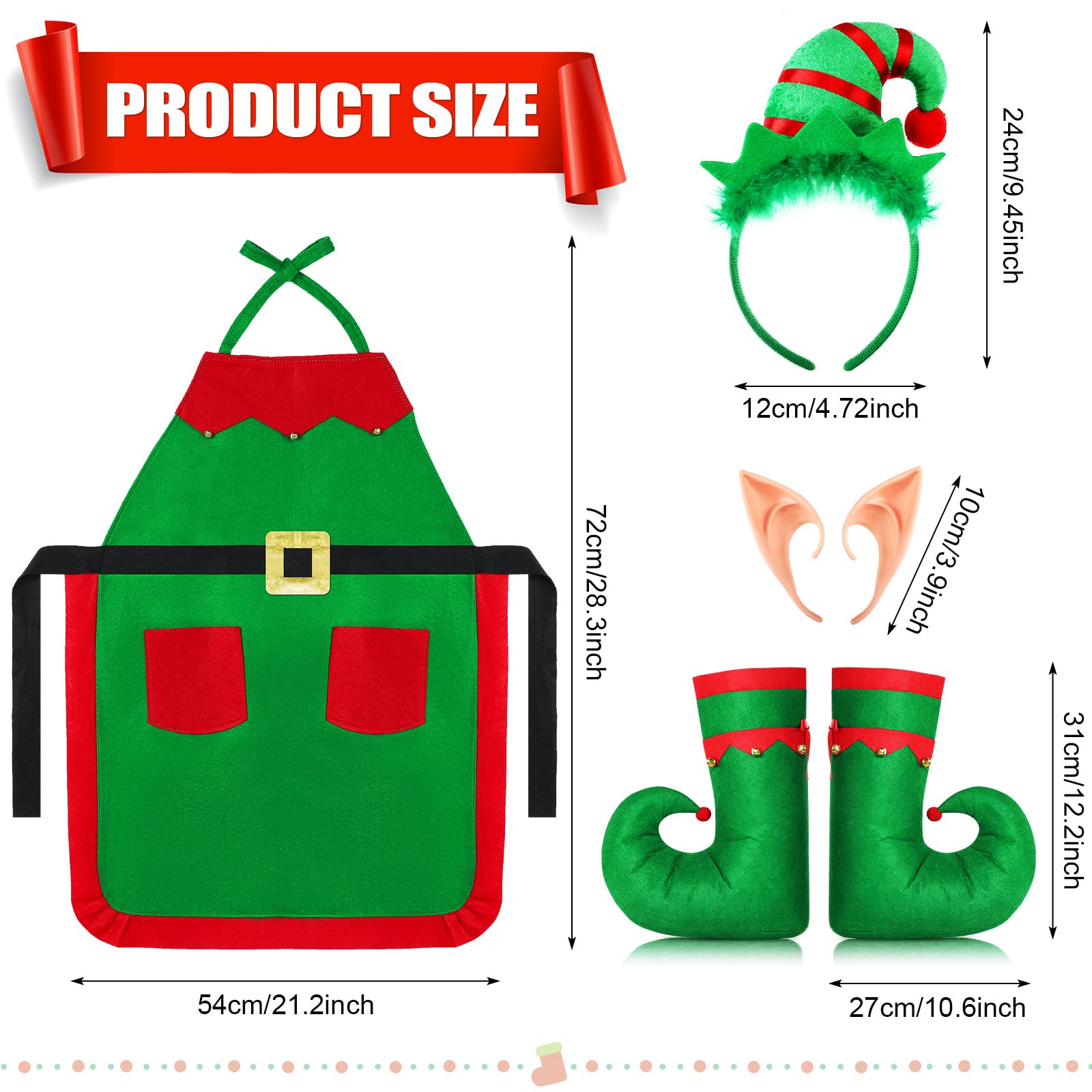 Women's Christmas Elf Costume Set - Santa Hat, Shoes, Socks & Ears Accessories | Festive Holiday Party Outfit for Xmas, Cosplay & Themed Events
