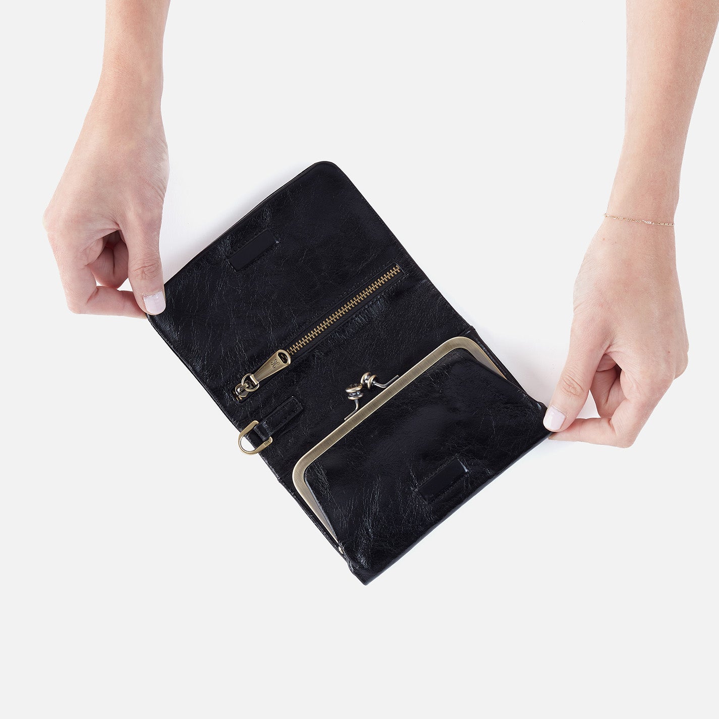 Ross Polished Leather Bead Wristlet Handbag - Black | Elegant Clutch for Evening Parties, Weddings & Special Occasions