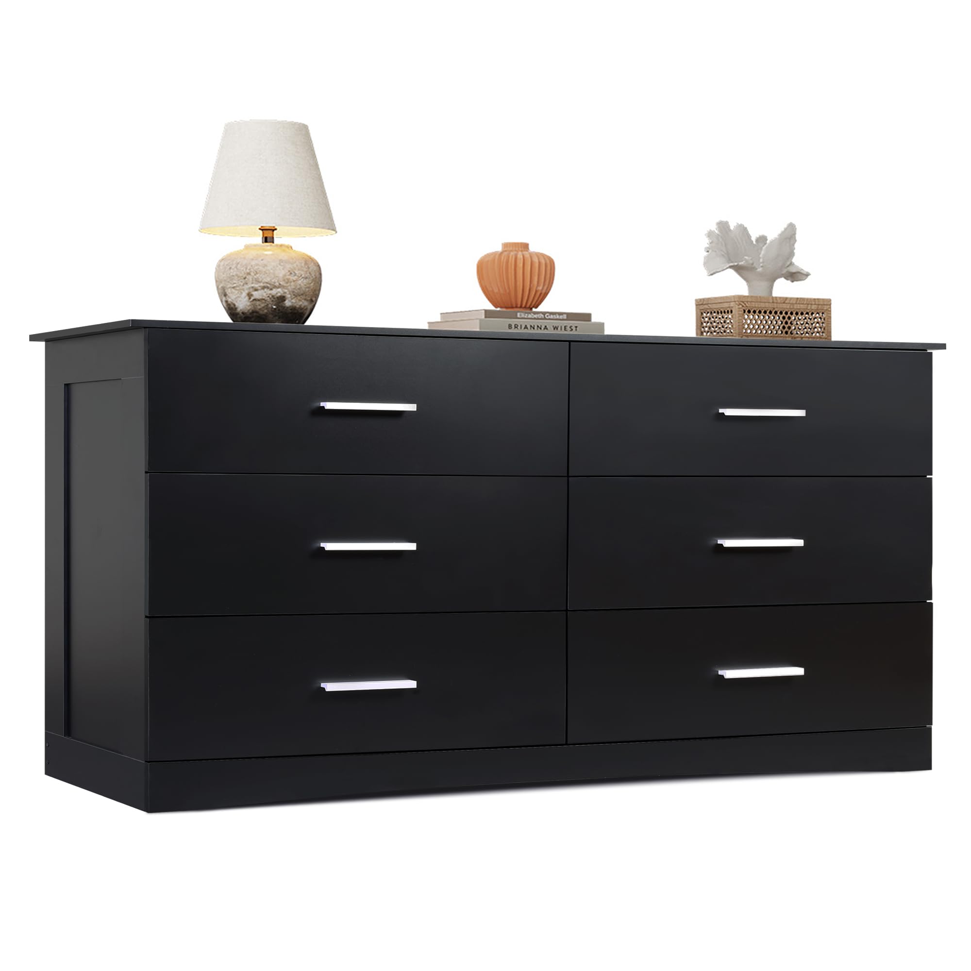 WLIVE 6-Drawer Oak Wood Dresser for Bedroom - Modern Minimalist Black Chest of Drawers with Large Storage, Closet Organizer for Living Room, Hallway & Nightstand | Perfect for Small Spaces & Apartment Storage Solutions