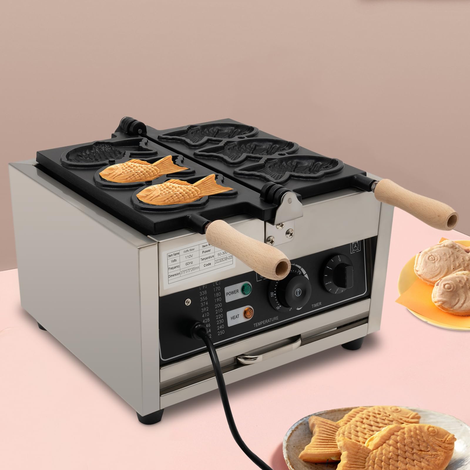 Commercial Electric Waffle Maker - Nonstick 3-Piece Fish-Shaped Waffle Iron Machine for Japanese Taiyaki, Pancakes & Bubble Waffles | Perfect for Home, Cafes & Street Food Businesses