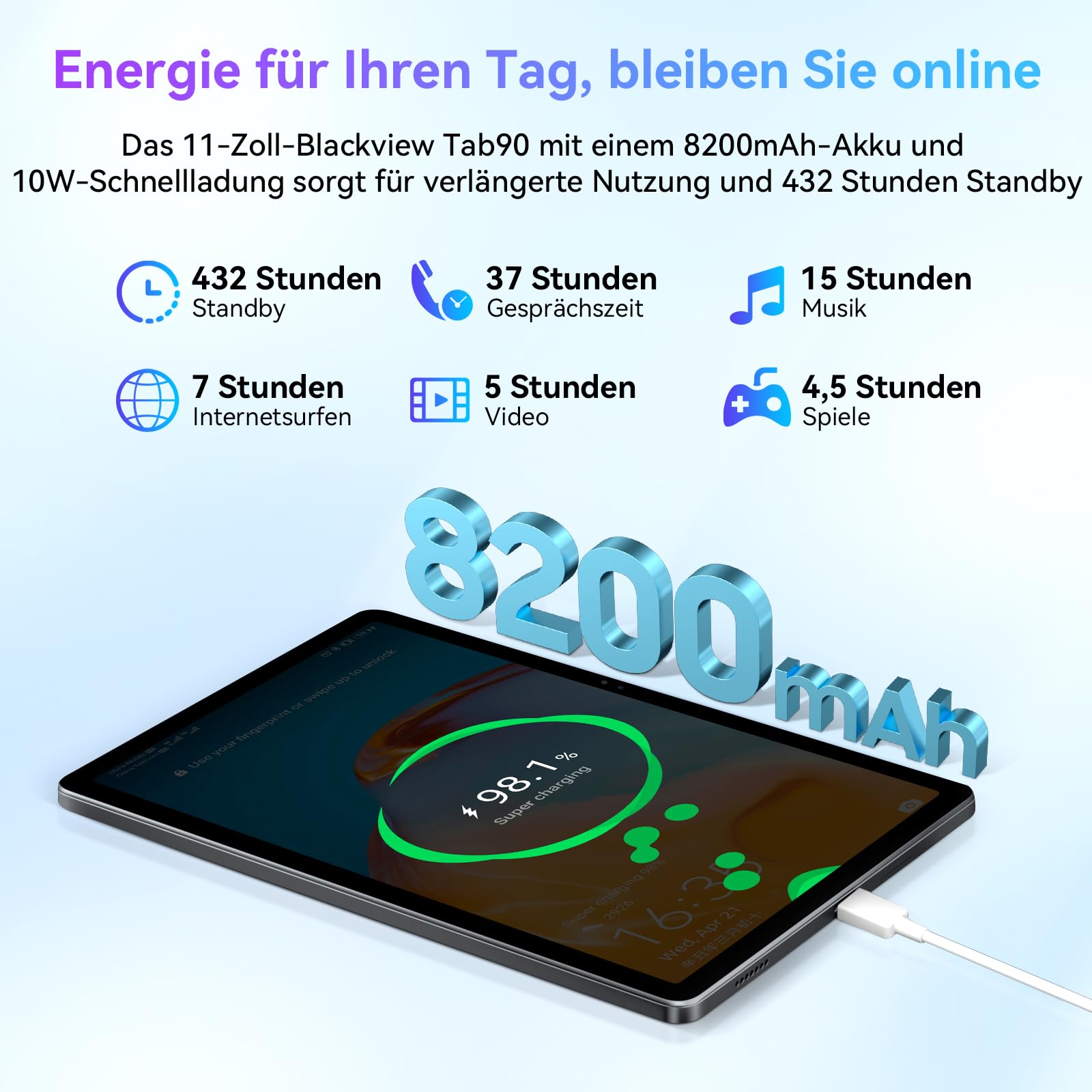 Blackview Tab 90 11-inch Android 14 Tablet - 24GB RAM 128GB ROM (Expandable to 2TB), 4G LTE/5G WiFi, 8200mAh Battery, Dual Camera, Widevine L1 - Perfect for Gaming, Streaming & Productivity on the Go