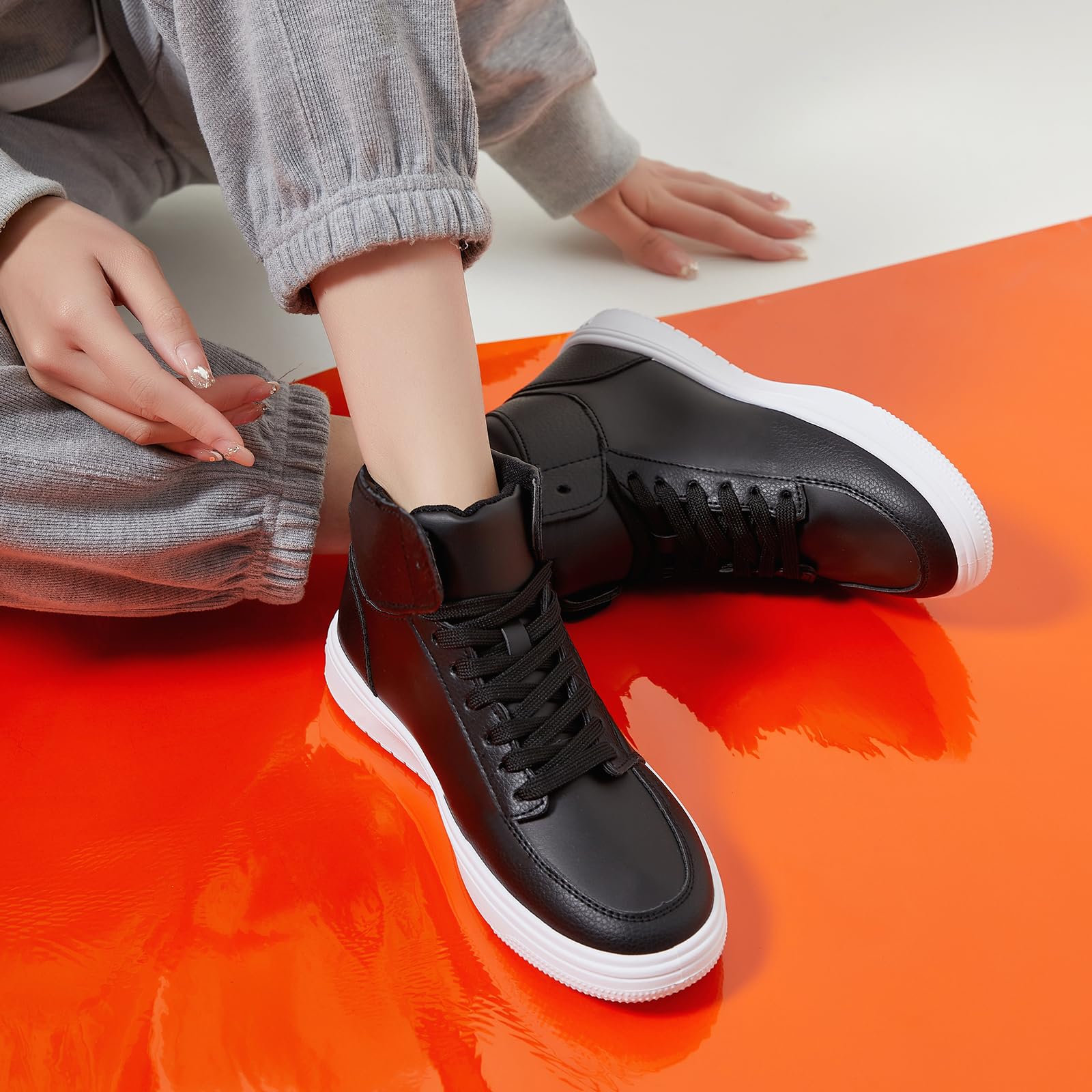 XRH Women's High Top Sneakers - PU Leather Running Shoes, Non-Slip Walking & Athletic Tennis Shoes for Women - Perfect for Gym, Workout, Casual Wear & Street Fashion