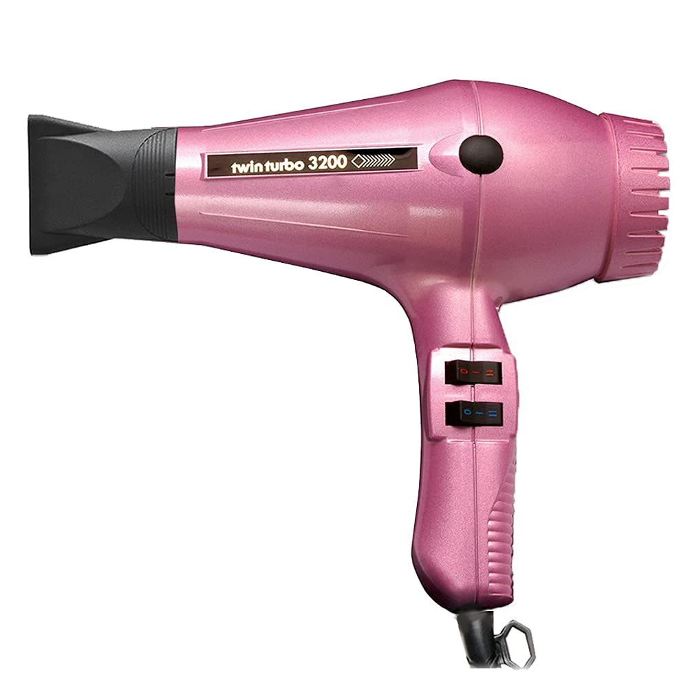 Turbo Power Twin Turbo 3200 Pink Hair Dryer with Metal Mesh Diffuser - Professional Blow Dryer for Fast Drying & Styling - Perfect for Salon, Home Use & Travel (2-Piece Bundle)