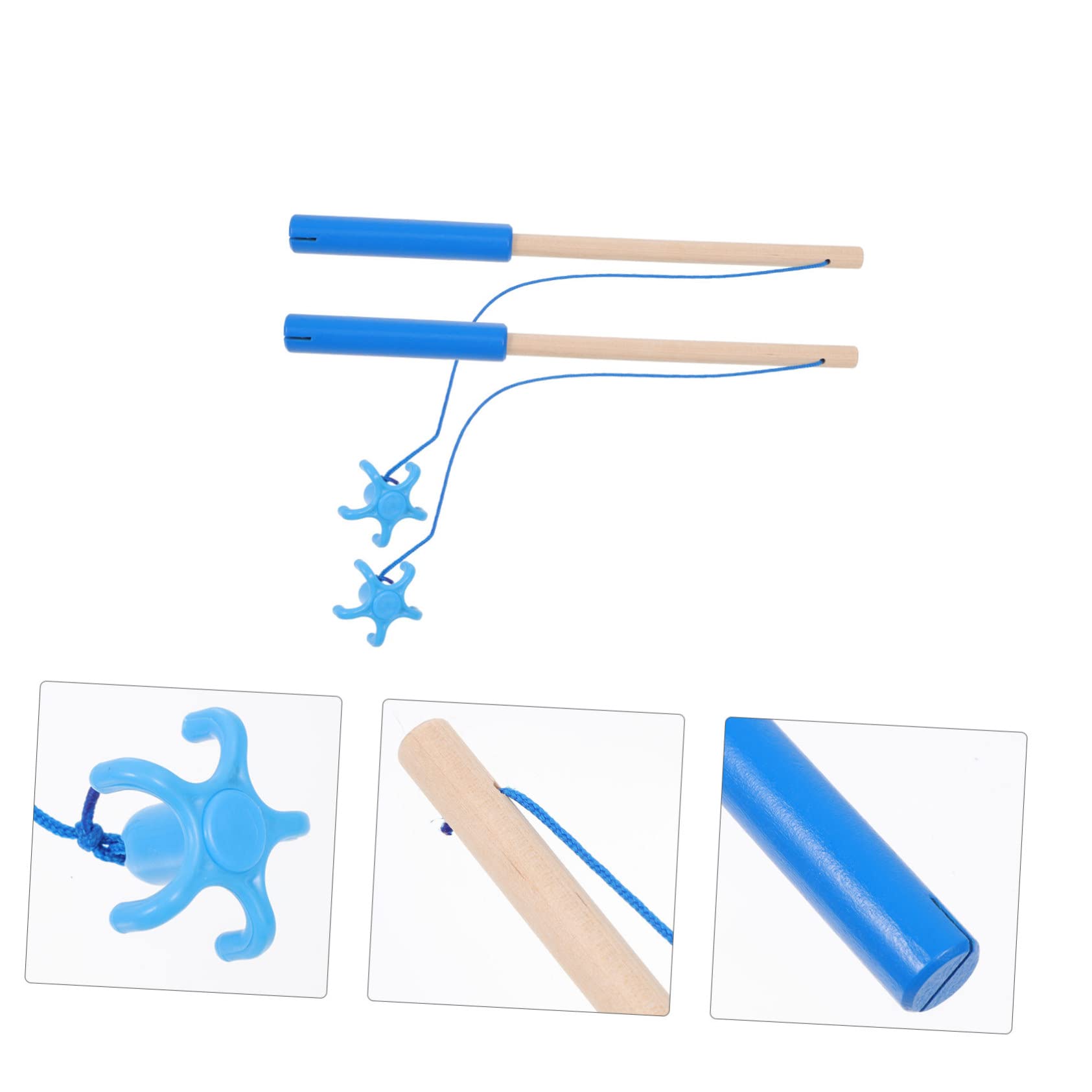 UPKOCH 4 Pcs Kids Fishing Toy Set with Wooden Fishing Poles - Blue Bath & Outdoor Water Play Game for Toddlers & Preschoolers - Perfect for Pool, Beach, Bathtub Fun and Early Learning Activities