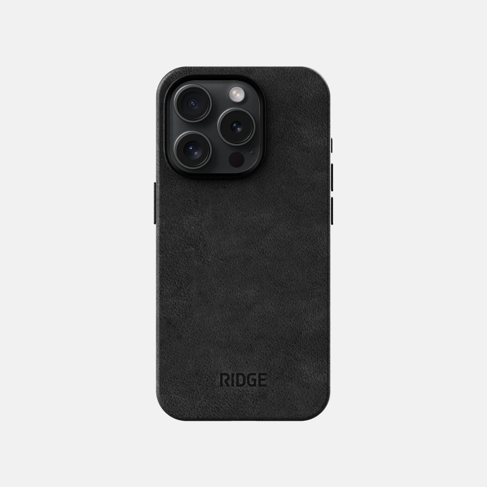 Premium Genuine Leather iPhone 15 Pro Case - Slim Protective Cover with Raised Bezels (Midnight Black) | Perfect for Business Professionals & Daily Use