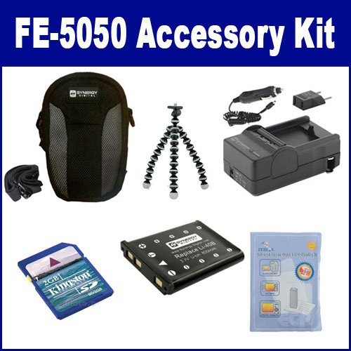 Olympus FE-5050 Digital Camera Accessory Kit with SDLI40B Battery, SDM-141 Charger, 2GB Memory Card, Case, Cleaning Kit & Tripod - Perfect for Travel Photography & Vlogging