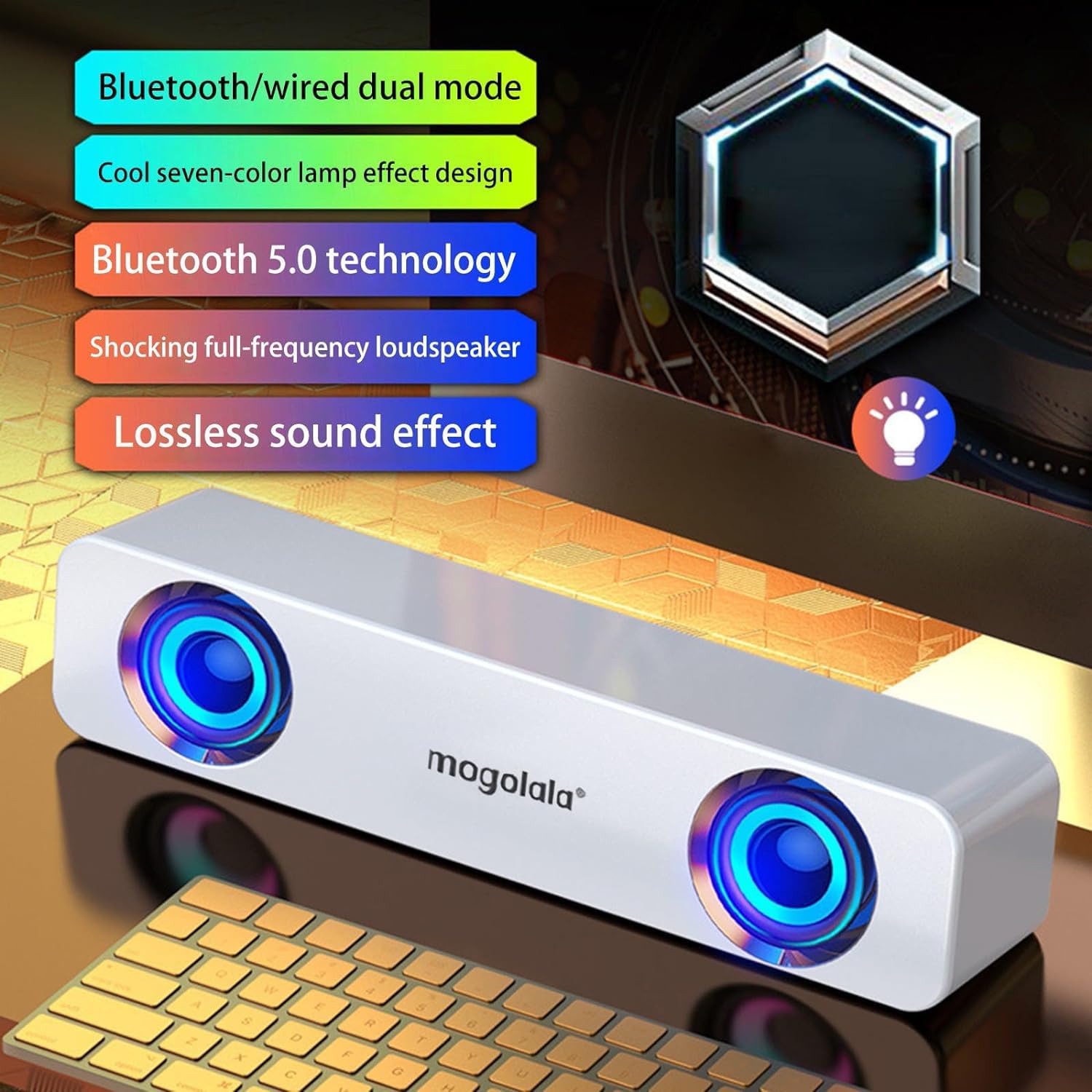 Wireless Bluetooth Computer Speakers with USB Power - Compact Desktop Audio System, Dual Stereo Sound & Built-in Subwoofer for PC, Laptop, TV, Gaming & Home Office (White) | Perfect for Music, Movies, Video Calls & Streaming | Enhance Work Productivity, Gaming Experience & Home Theater Setup | Ideal for Zoom Meetings, Online Classes & Relaxing Background Music | Great for Small Spaces, Dorm Rooms & Workstations