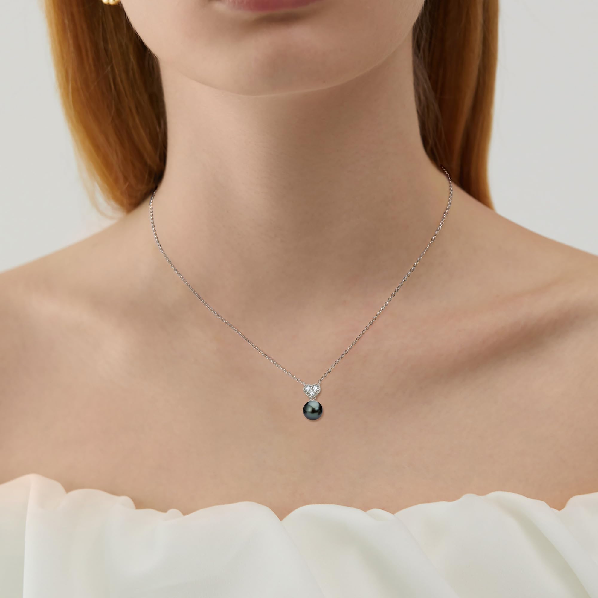 Tahitian Black Pearl Heart Necklace for Women - Sterling Silver Pearl Pendant with D Color Moissanite - Elegant Jewelry Gift for Wife, Mom, Birthday, Anniversary - Perfect for Weddings, Parties & Special Occasions