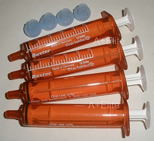 BAXA ExactaMed 5cc/5mL Oral Liquid Medication Syringe - 100-Pack Amber Medicine Dose Dispenser with Cap (Latex-Free) - Ideal for Accurate Pediatric & Adult Medication Dosing at Home or Hospital