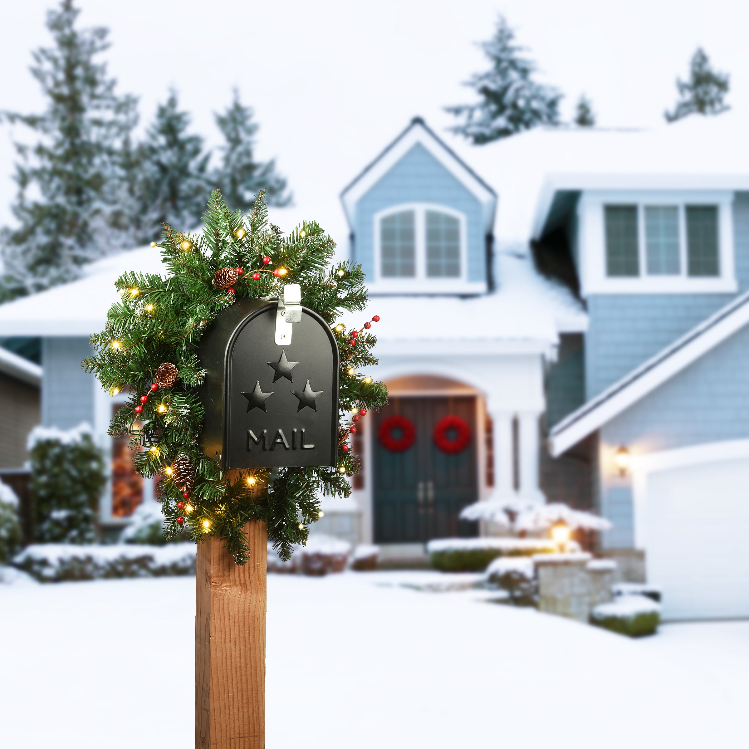 36 in. Pre-Lit Glittery Mountain Spruce Mailbox Swag with LED Lights - Outdoor Christmas Decoration for Mailbox, Porch, and Front Yard Decor