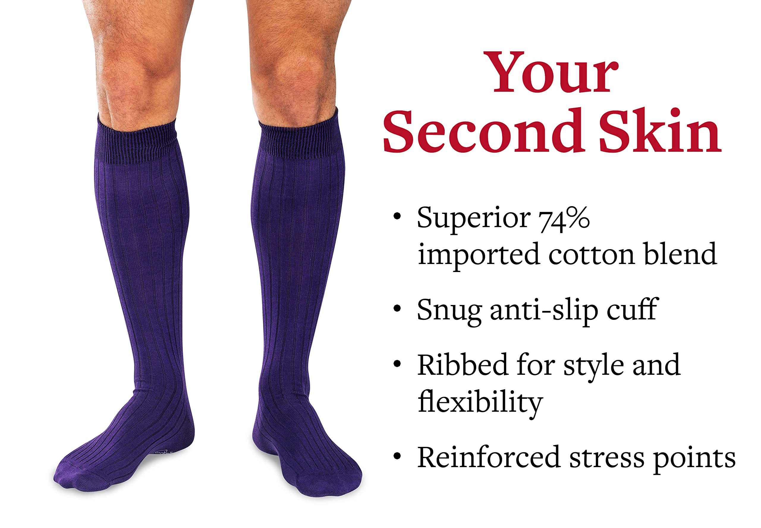 Premium Cotton Dress Socks for Men - Knee High Over The Calf Formal Socks - Breathable Business & Wedding Socks by Boardroom Socks - Perfect for Office, Suits & Special Occasions