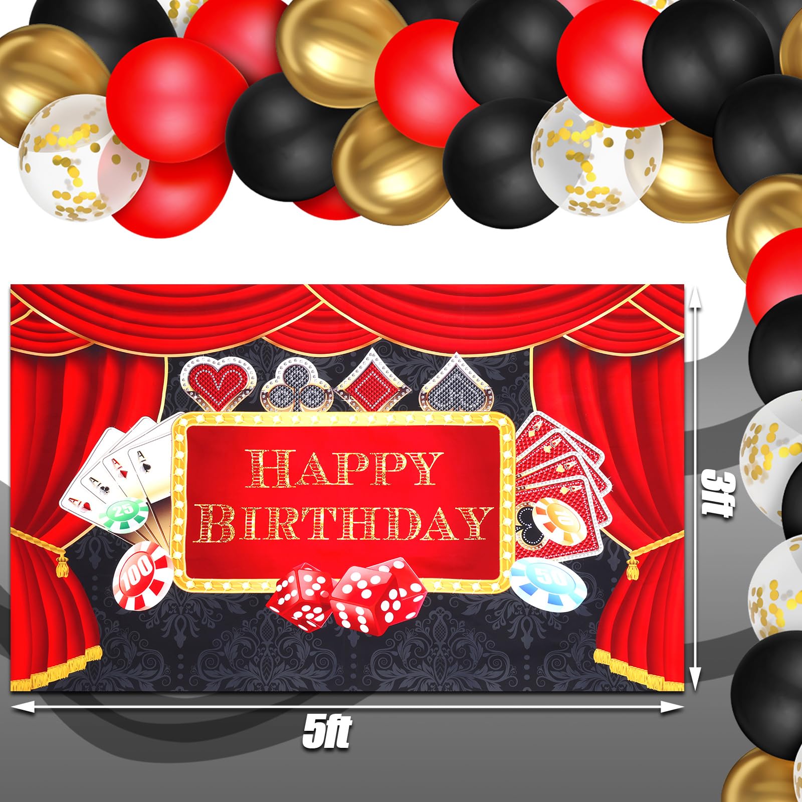 79-Piece Casino Theme Party Decorations Kit - Las Vegas Night Backdrop, Balloon Garland, Tablecloth, Cake Toppers & Foil Balloons for Casino Birthday, Bachelorette & Themed Events