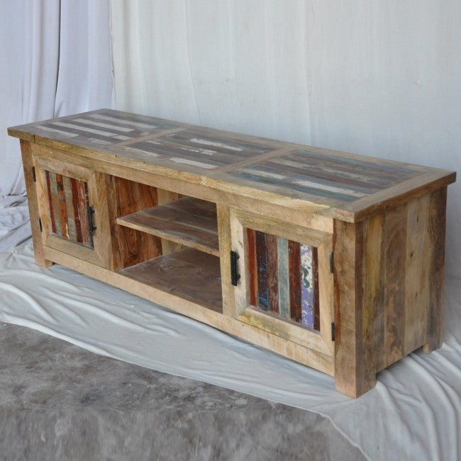 Reclaimed Wood & Mango Wood TV Stand Entertainment Center - 59 Inch Natural Wood Media Console for Living Room, Home Theater & Entertainment Spaces