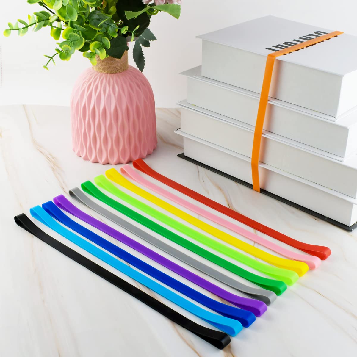 12-Piece Large Silicone Rubber Bands 12 Inch - Extra Strong Stretchable Towel Bands for Beach Chairs, Packing Books, Outdoor Gear (12 Colors) - Perfect for Camping, Travel & Home Organization